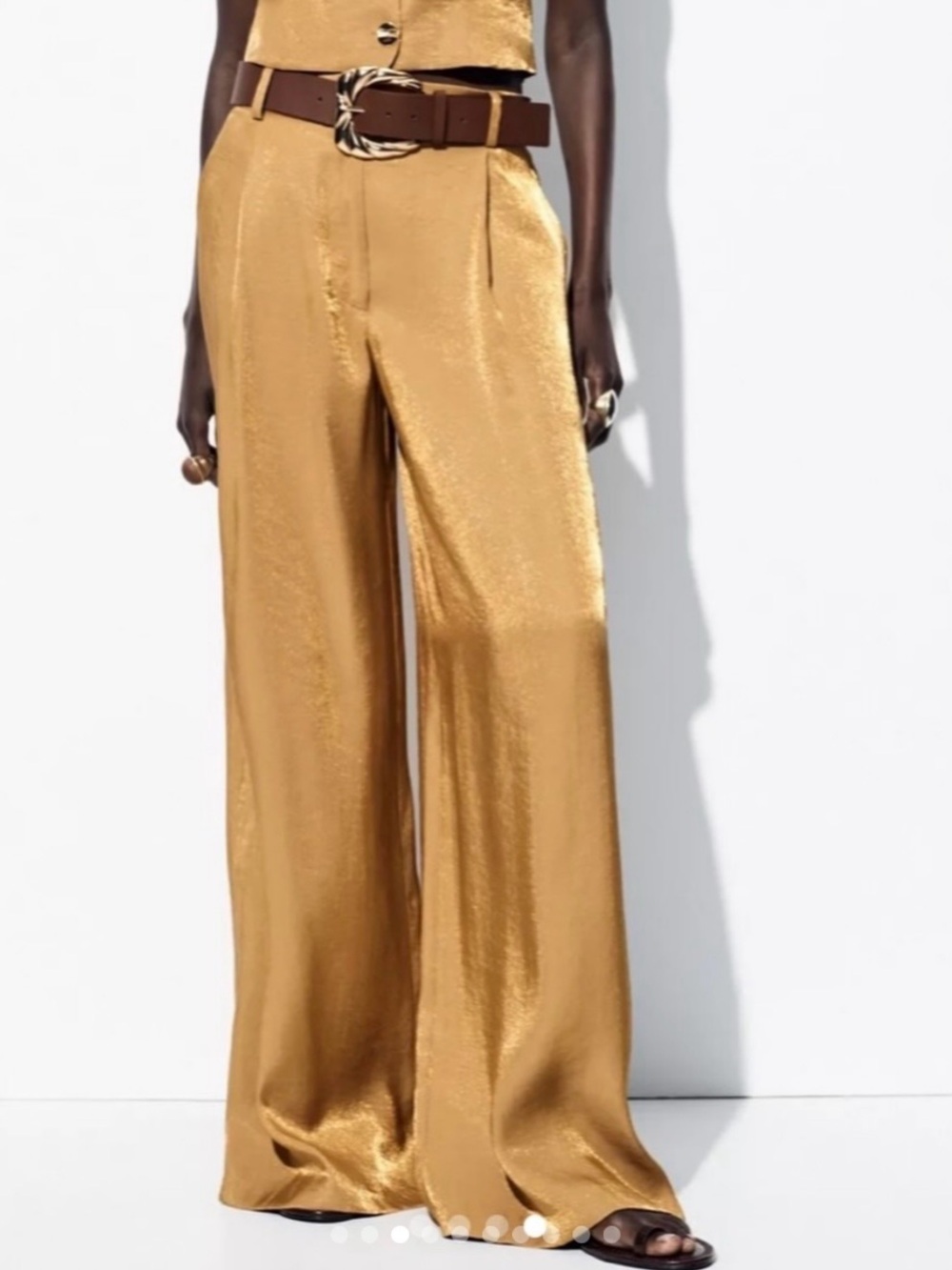 Zara Metallic Gold Wide-Leg Satin Trousers.   (never used)